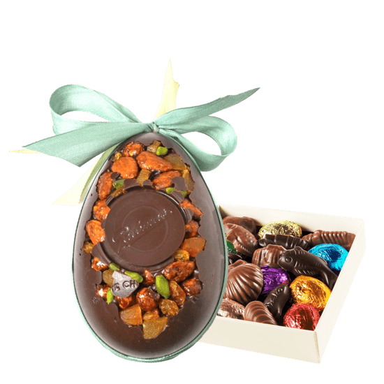 Palomas Oeuf de Pâques Chocolat Lait, Incrustation, Garni 15cm + Coffret de Garniture