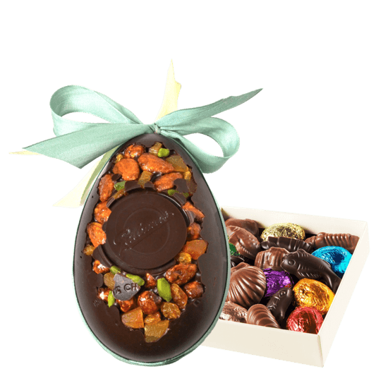 Palomas Oeuf de Pâques Chocolat Noir, Incrustation, Garni 15cm + Coffret de Garniture