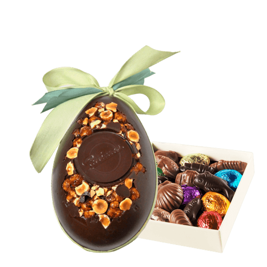 Palomas Oeuf de Pâques Chocolat Noir, Gianduja, Garni 15cm + Coffret de Garniture