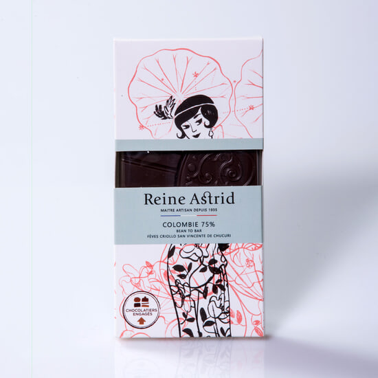 A La Reine Astrid Tablette Chocolat Noir 75% Colombie 75g