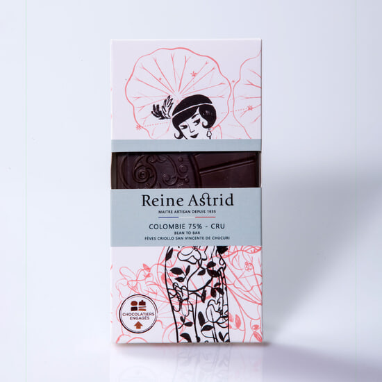 A La Reine Astrid Tablette Chocolat Noir 75% Colombie Cru 75g