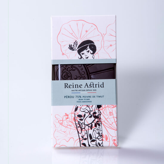 A La Reine Astrid Tafel Dunkel 75% reine Herkunft Peru Bio Timut Pfeffer 75g A La Reine Astrid Tafel Dunkel 75% reine Herkunft Peru Bio Timut Pfeffer 75g