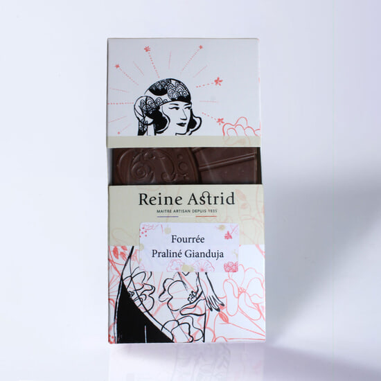 A La Reine Astrid Tafel Milchschokolade Gianduja-Praliné 90g A La Reine Astrid Tafel Milchschokolade Gianduja-Praliné 90g