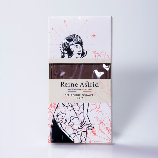 A La Reine Astrid Tablette Chocolat Lait 42% Sel Rouge Hawaï 75g