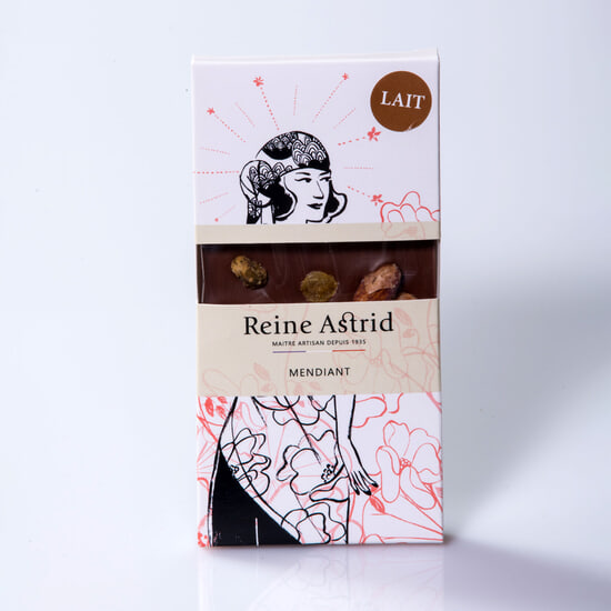 A La Reine Astrid Tablette Chocolat Lait 42% Mendiant 100g