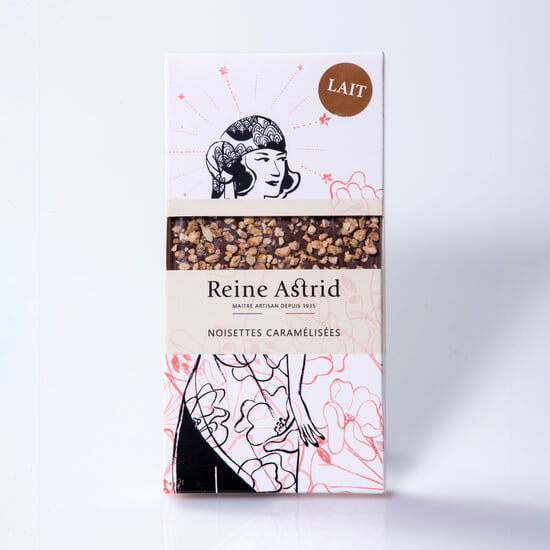 A La Reine Astrid Tablette Chocolat Lait 43% Noisettes 90g