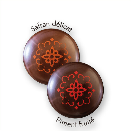 Palets Chocolat Noir & Lait Ganaches Safran & Piment Emaux Bressans 24 Palets Palets Chocolat Noir & Lait Ganaches Safran & Piment Emaux Bressans 24 Palets