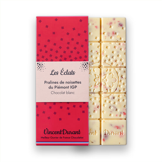 Vincent Durant Tablette Chocolat Blanc Pralines de Noisettes 85g Vincent Durant Tablette Chocolat Blanc Pralines de Noisettes 85g